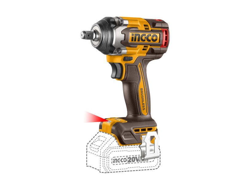 INGCO Akkus ütvecsavarozó 1/2" 500 Nm szénkefe nélküli 20 V (akku és töltő nélkül)
