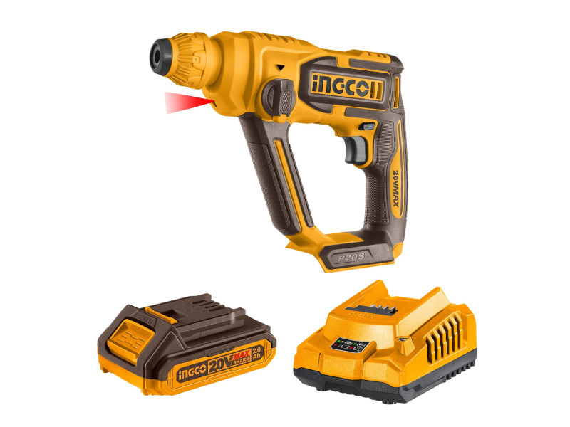 INGCO Akkus kombikalapács 1,5 J SDS-Plus szénkefe nélküli 20 V (1 x 2,0 Ah akku + töltő)