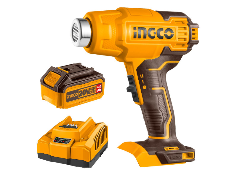 INGCO Akkus hőlégfúvó 550°C 20 V (1 x 4,0 Ah akku + töltő)