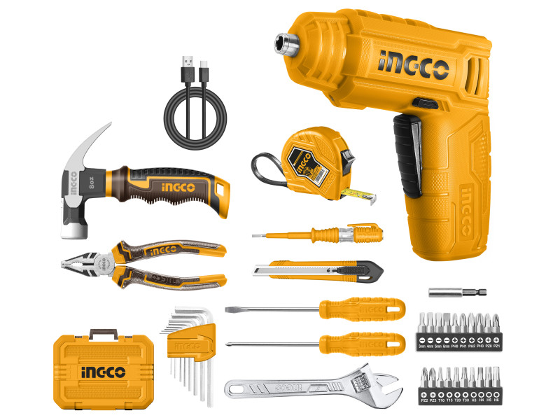 INGCO Akkus csavarozó 4 V + szerszám készlet 38 részes